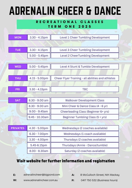 Term One 2025 - Recreational Classes